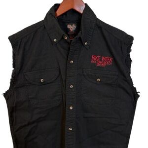 Men's Black Sleeveless Button-Down Shirt Bike Week Daytona Brach